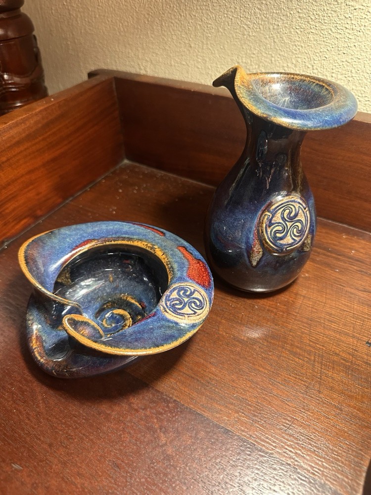 Lisa & Colm De Ris Irish Studio Pottery Vase Bowl Set Celtic Signed