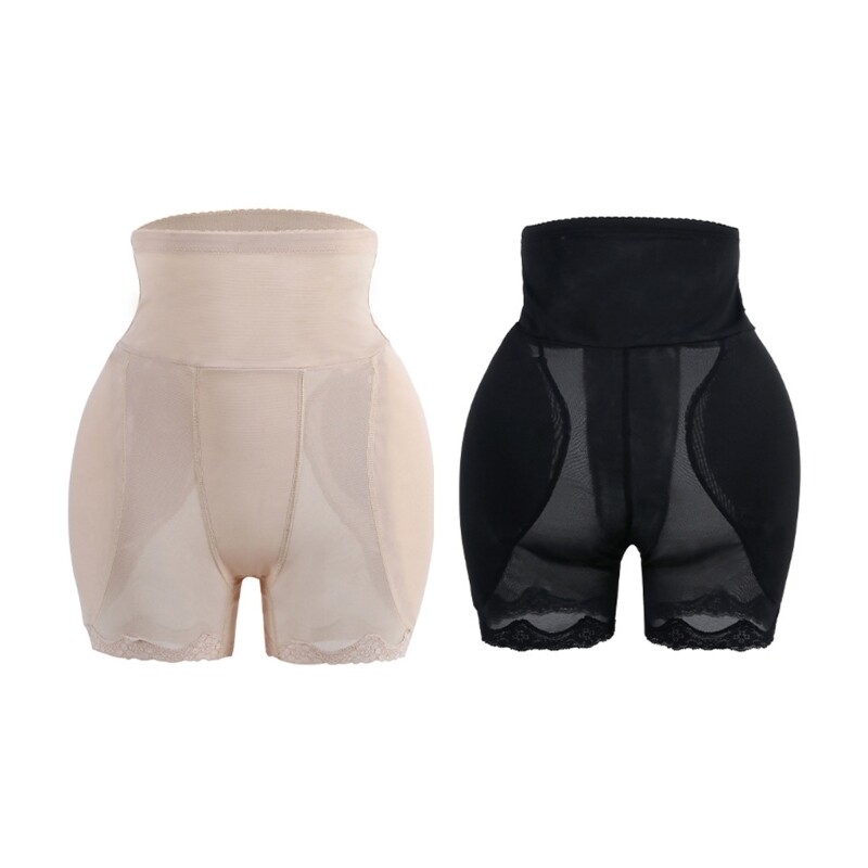 Women's Lace Trim Butt Lifter Boyshort Panty with Padded Hip Enhancer & Abdomen Control