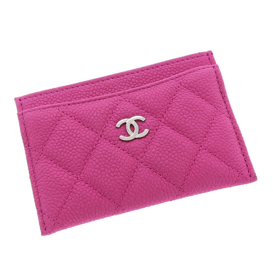 CHANEL Coco Mark Caviar Card Case Pink Silver Hardware Authentic With Box