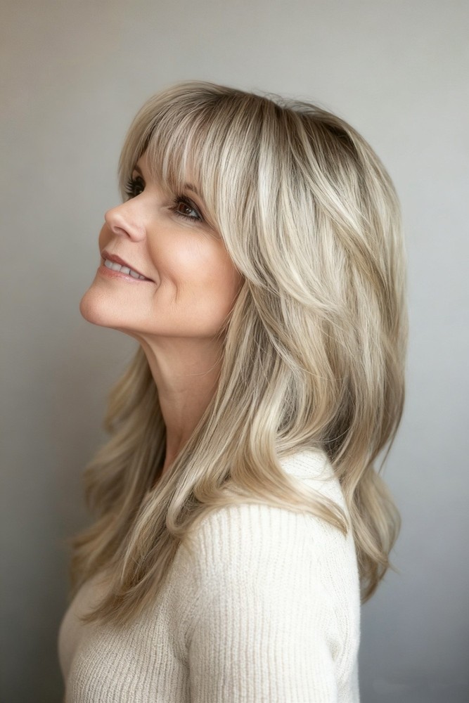 Beige Blonde Highlight Wig With Bangs 100% Human Hair 13x4 Lace Front Wigs