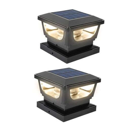 Solar Post Lights Outdoor 120 Lumen Warm White 2 Pack Black Deck Fence Lights