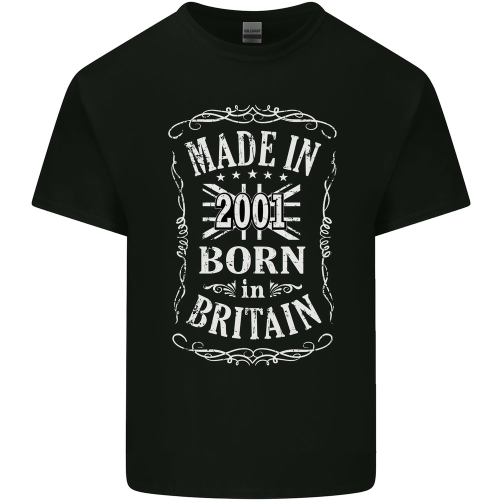 Born In Britain 22nd Birthday Made 2001 Mens Cotton T-Shirt Tee Top