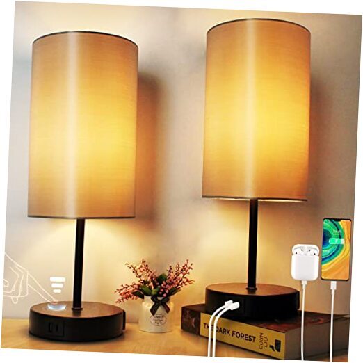 Bedside Table Lamps Touch Control, 3-Way Dimmable Set of 2 Matte Black