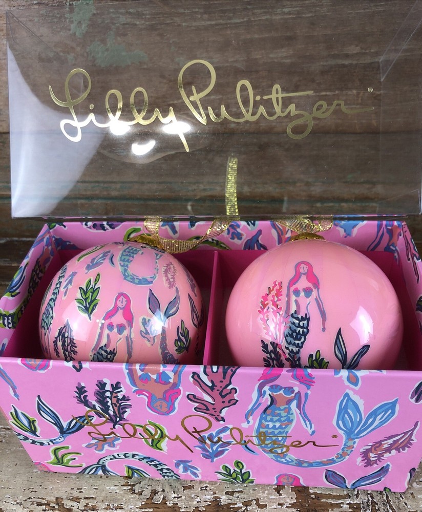 Lilly Pulitzer Mermaid Pink Christmas Ornament Set of 2