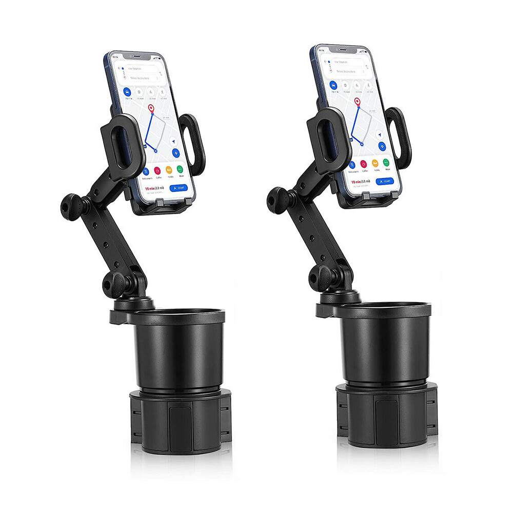 2 x Car Cup Holder Expander & Phone Mount With Long Arm Adjustable Base
