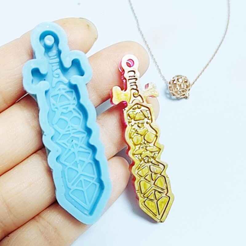 DIY Shiny Glossy Dice Sword Shape Keychain Mould Resin Epoxy Jewelry