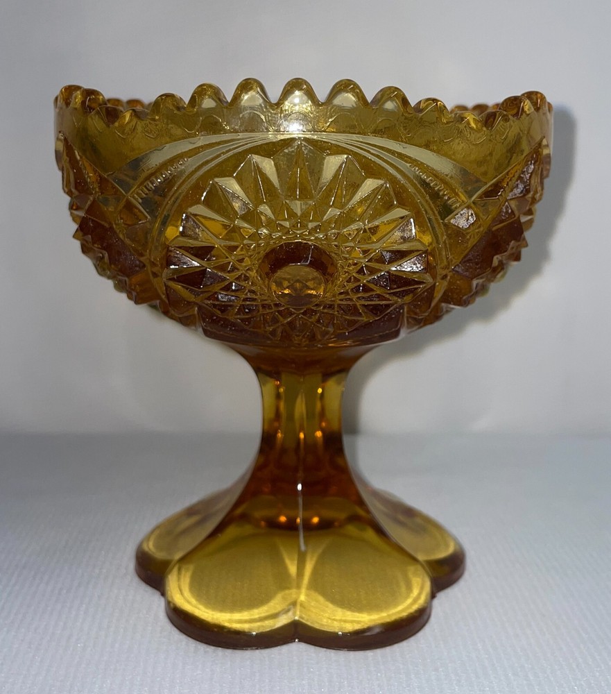 Vintage Amber Glass Kimble Wheaton Sawtooth Pedestal Candy Dish 5 Inches
