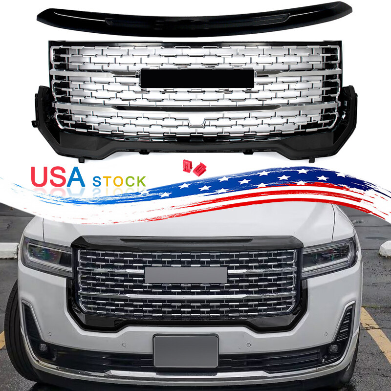 For 2020-23 GMC Acadia Denali Front Upper Grille Hood Molding Trim Chrome+Black