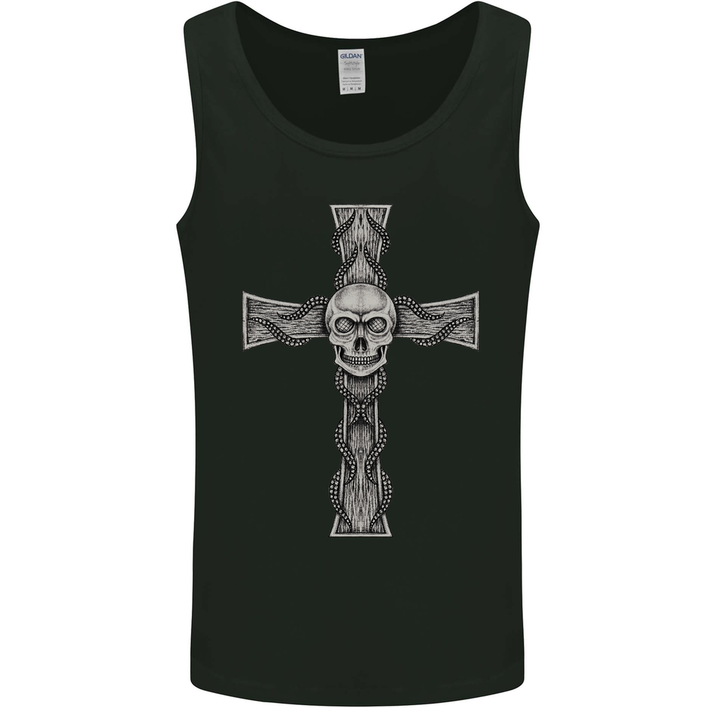 A Gothic Skull and Tentacles on a Cross Mens Vest Tank Top