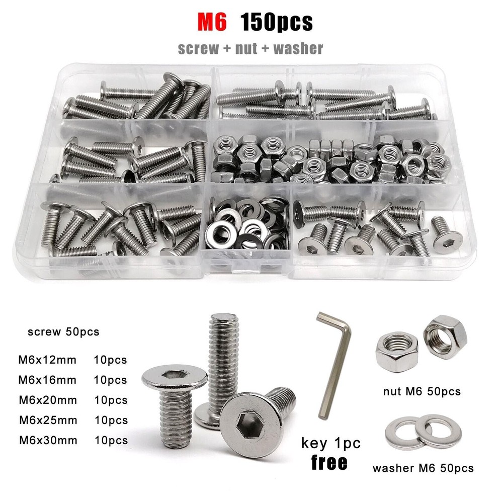 M1.6-M8 Hexagon Hex Socket Ultra Thin Head Screw Bolt Set 304 A2 Stainless Steel