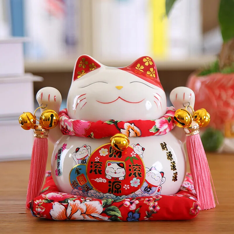 6 Inch Ceramic Maneki Neko Figurine Fortune Cat Money Box Colored Cat Piggy Bank