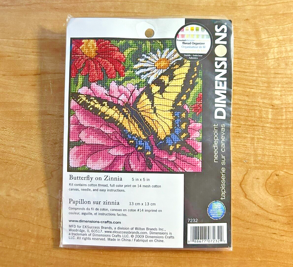 Dimensions Butterfly On Zinnia Needlepoint Kit 5X5