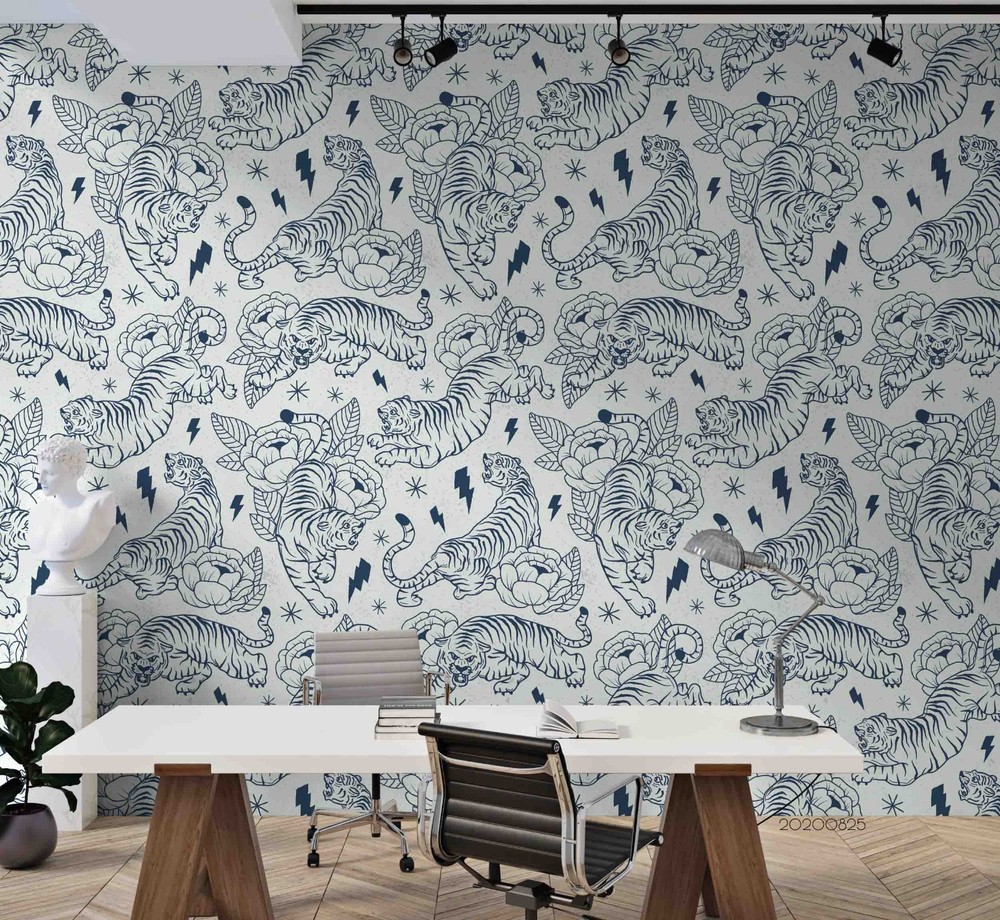 3D Hand-drawn Tiger Flower Pattern Wall Murals Wallpaper Murals Wall Sticker