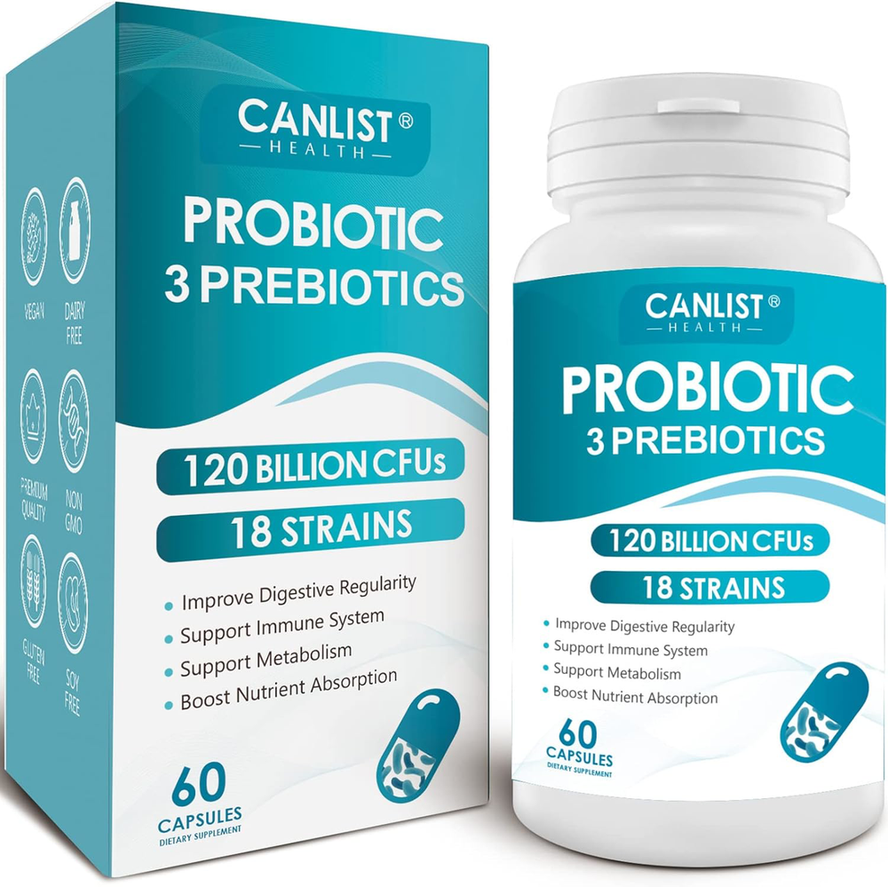 Probiotics 120 Billion CFUs 18 Strains, 3 Prebiotics & Digestive Enzymes for Men