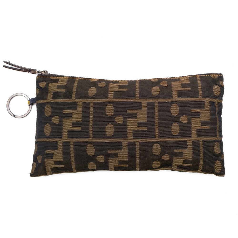 Vintage Fendi Zucca Canvas Key Pouch in Brown Tobacco with Skull Logo