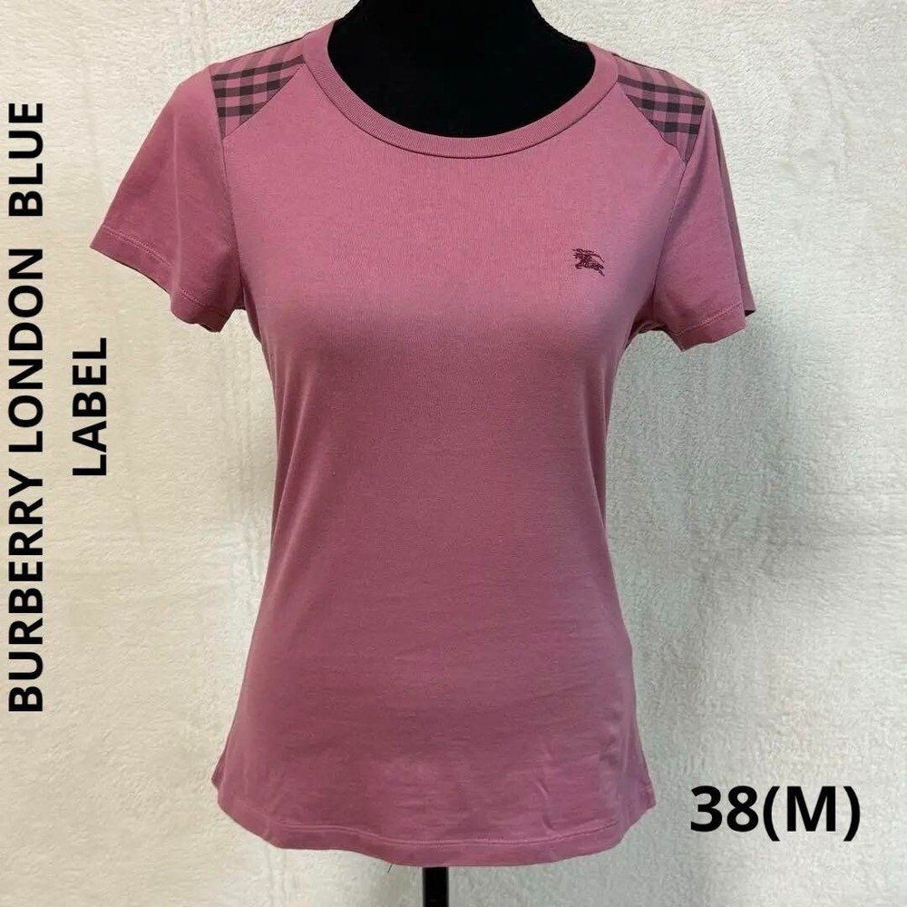 Burberry London T-shirt Cut & Sewn Short Sleeve Pink Check Women Size 38 Used
