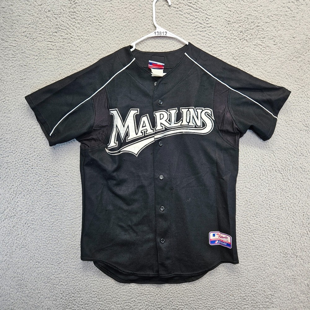 Majestic Miami Marlins MLB Baseball Jersey Kids Size Large Black