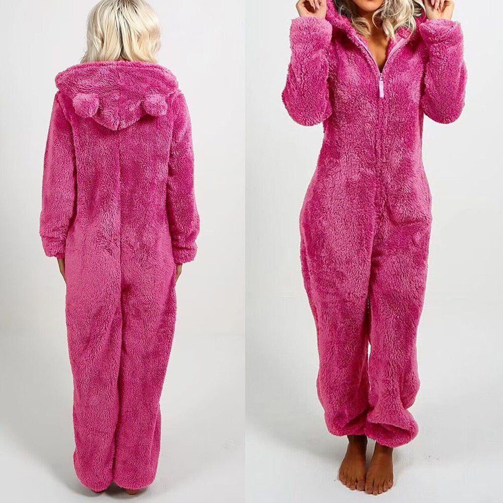 Flannel Pajama Romper for Women Cozy Highneck Hooded Design Fall Winter