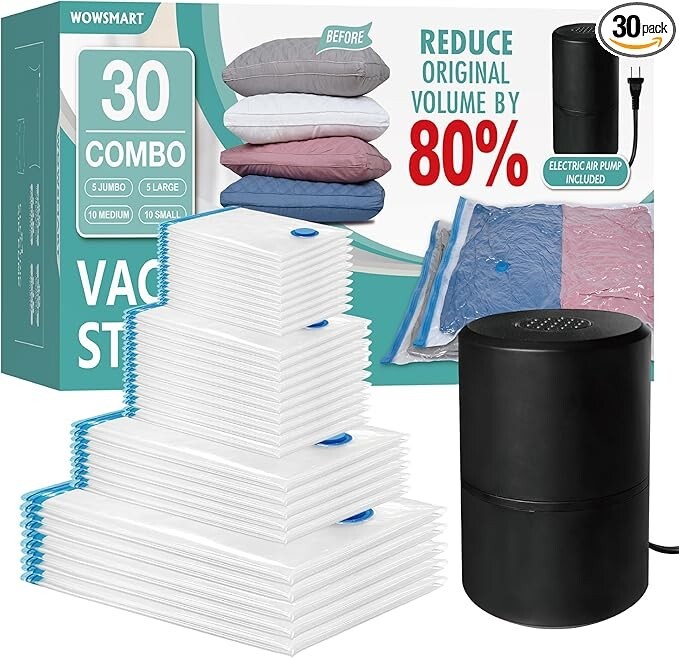 30 Vacuum Storage Bags with Electric Pump, Vacuum Sealed Storage Bags (5Jumbo/5L