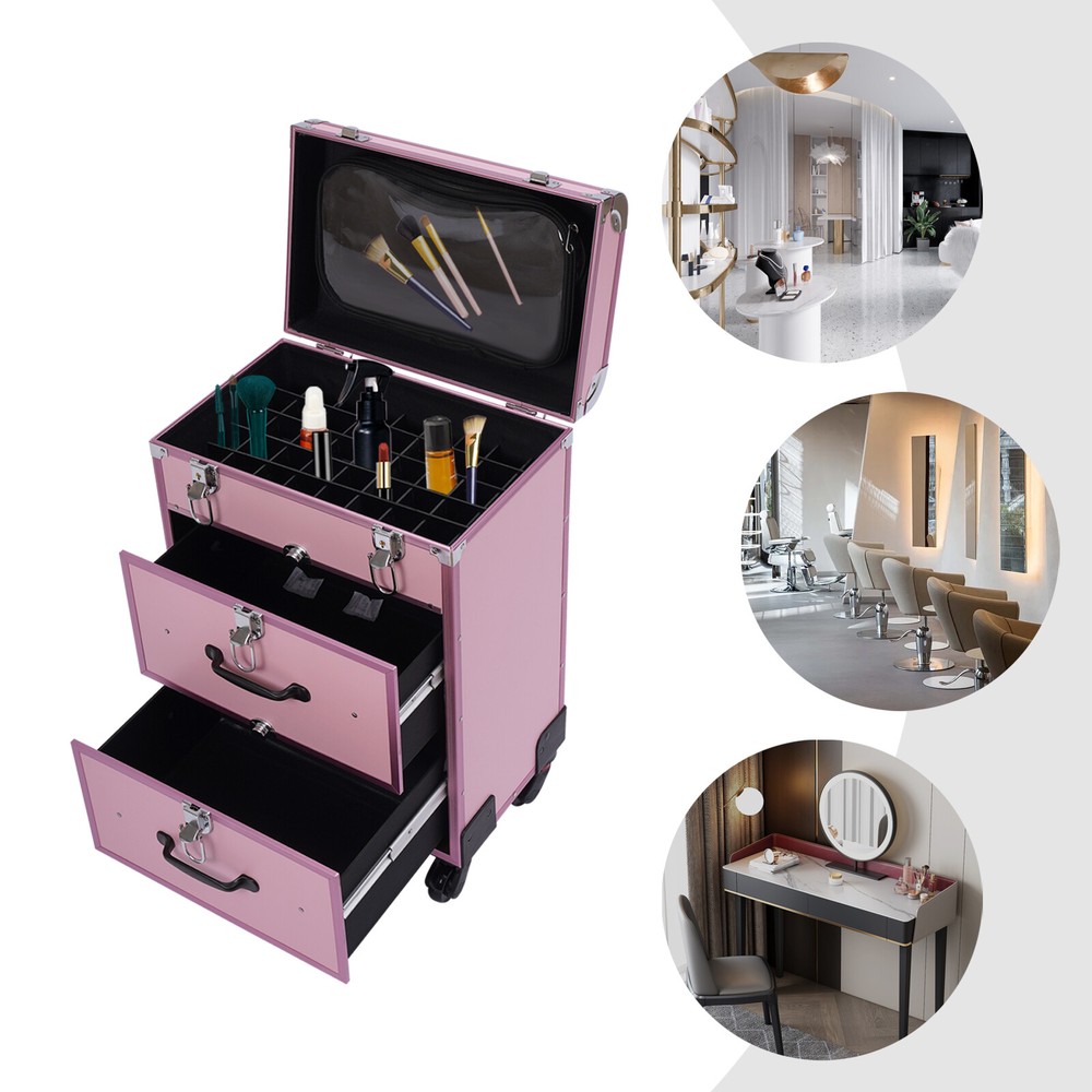 Rolling Makeup Train Case Cosmetic Trolley Aluminum Makeup Storage Organizer US
