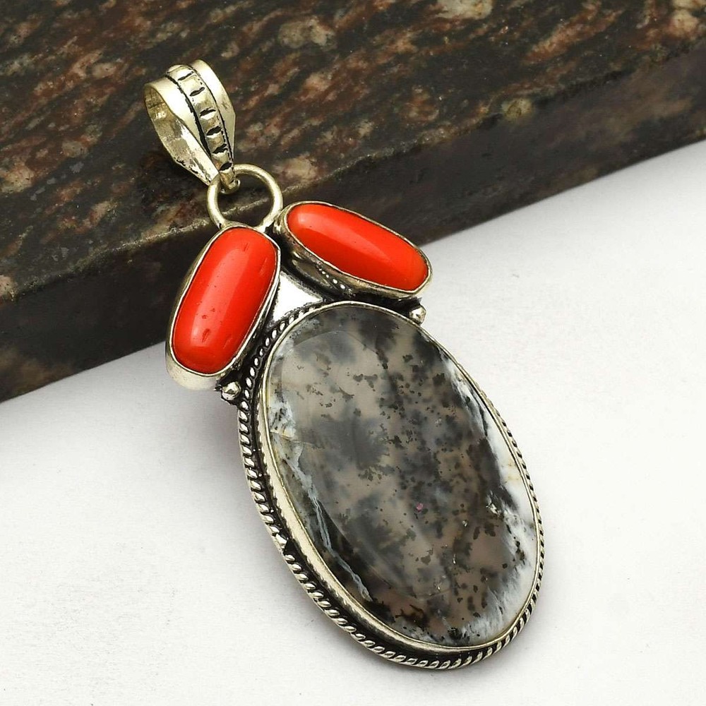 Dendrite Opal Coral Gemstone Ethnic Pendant Jewelry Gift For Her 2.8