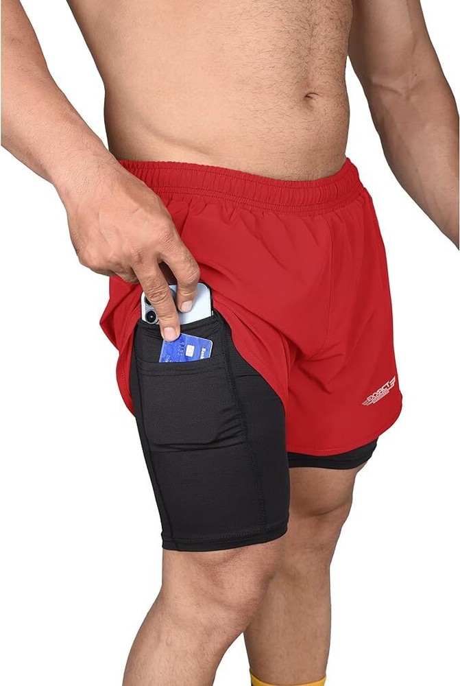 Exxact Sports 2 in 1 Shorts Men - Athletic Shorts with Compression Liner Men