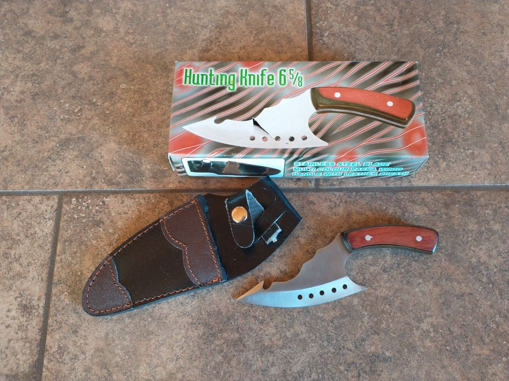 6 5/8 HUNTING KNIFE with box & leather sheath GI-1508 stainless steel blade