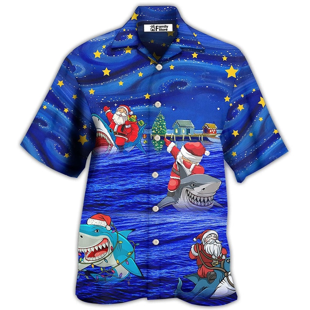 Fun Shark Santa Christmas Hawaiian Shirt for Xmas Nights
