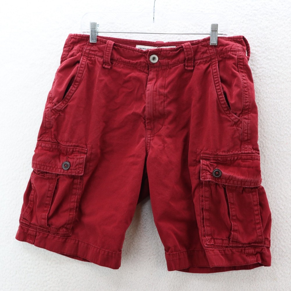 American Eagle Shorts Men 34 Red Cargo Classic Baggy Canvas Y2K Grunge Military