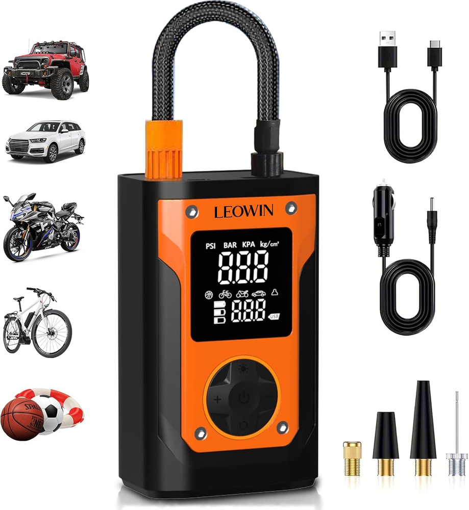 Tire Inflator Portable Air Pump Compressor 150PSI Rechargeable Pressure Gauge