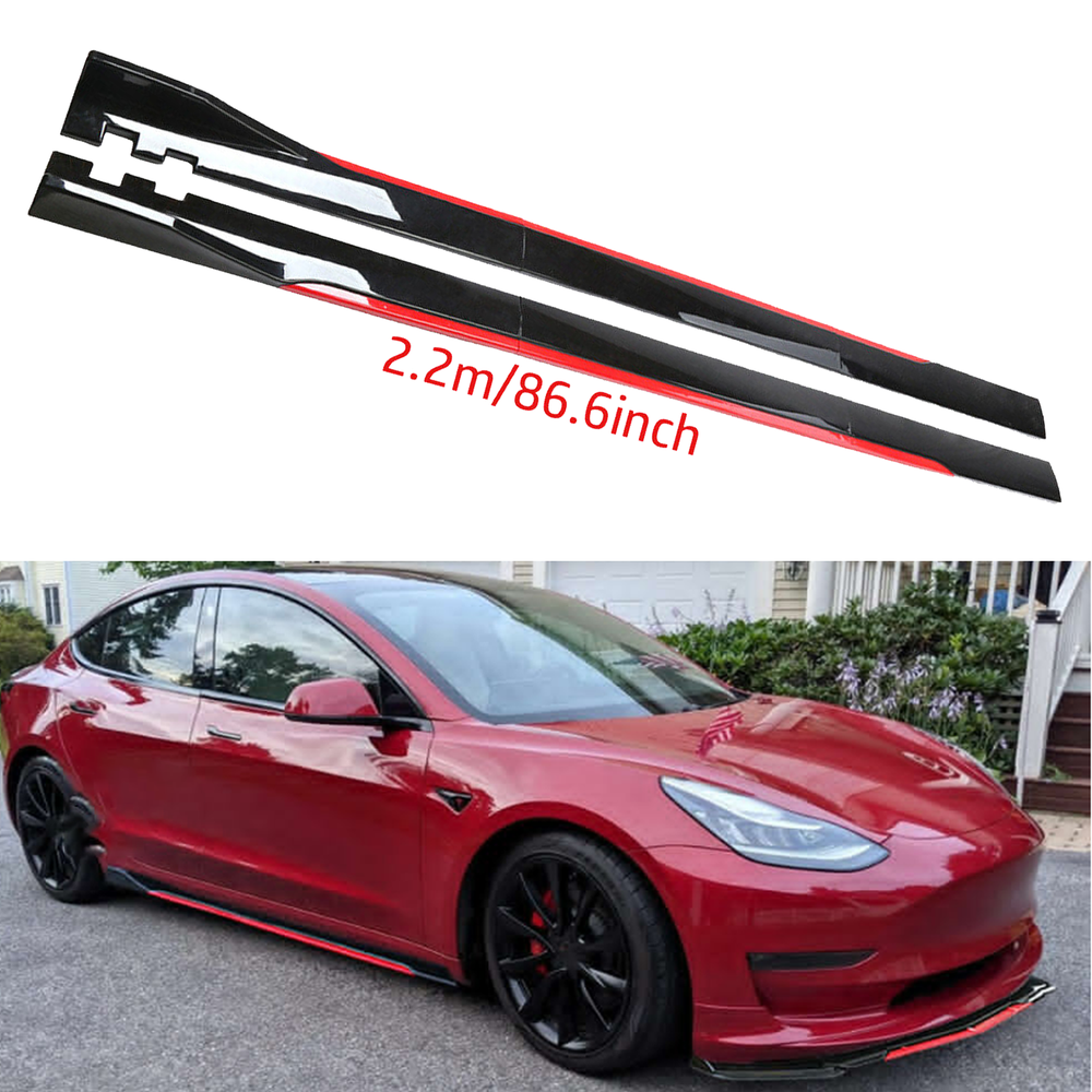 For Telsa Model 3 Side Skirt Extension Body Kit Splitter Spoiler Glossy Black