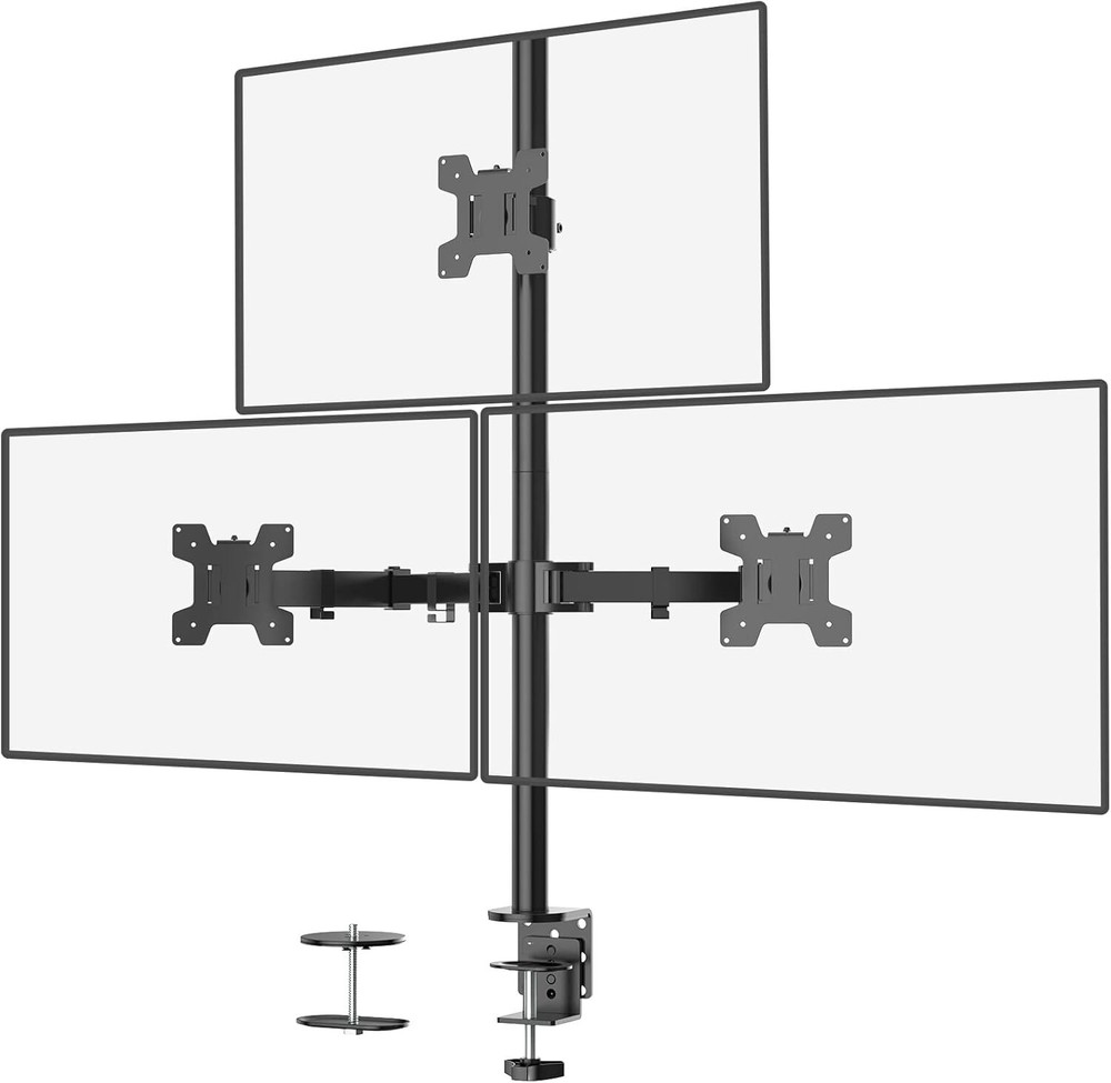 Triple Monitor Desk Mount, Fully Adjustable Three Monitor Stand Fits 3 Screen