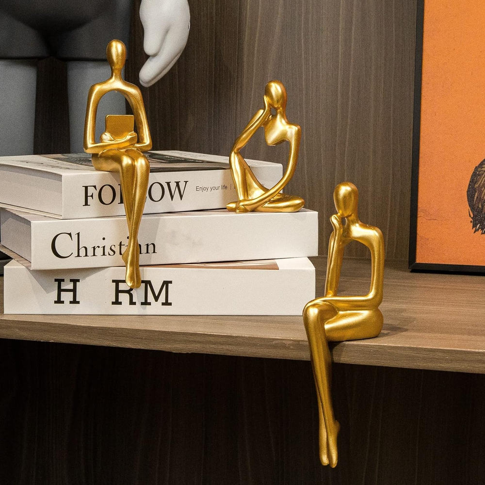 Gold Home Decor Thinker Statue Accents, Set of 3 Thinker Sculptures Office Decor
