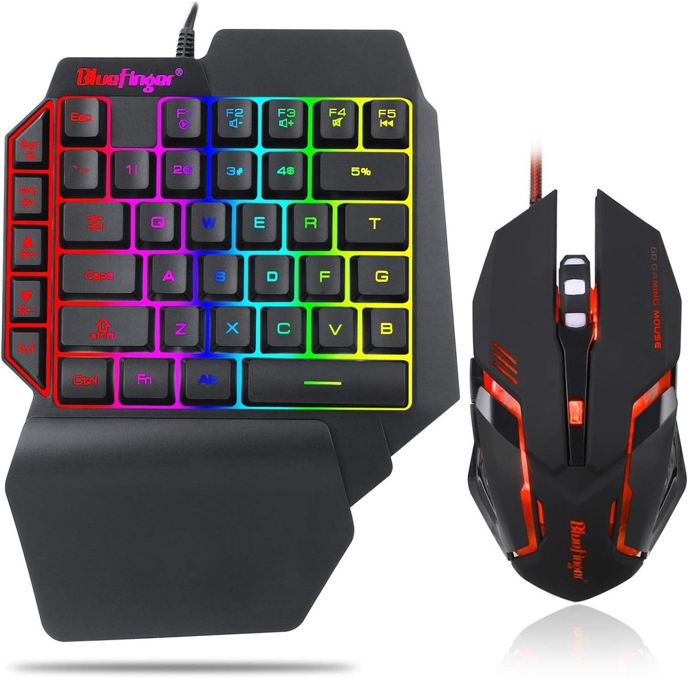 RGB Gaming Keyboard and Backlit Mouse Combo with Rainbow Letters USB Wired