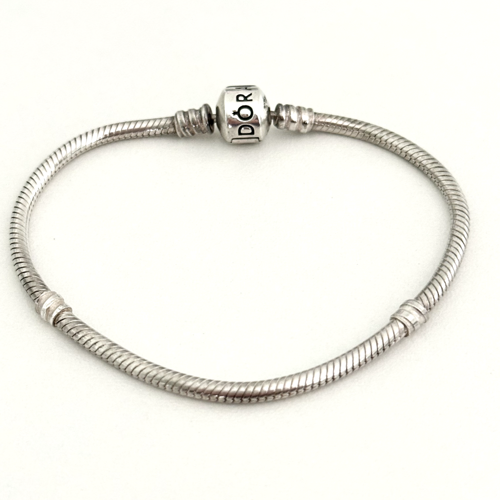Pandora Sterling Silver Snake Chain Charm Bracelet 7.5 Inches