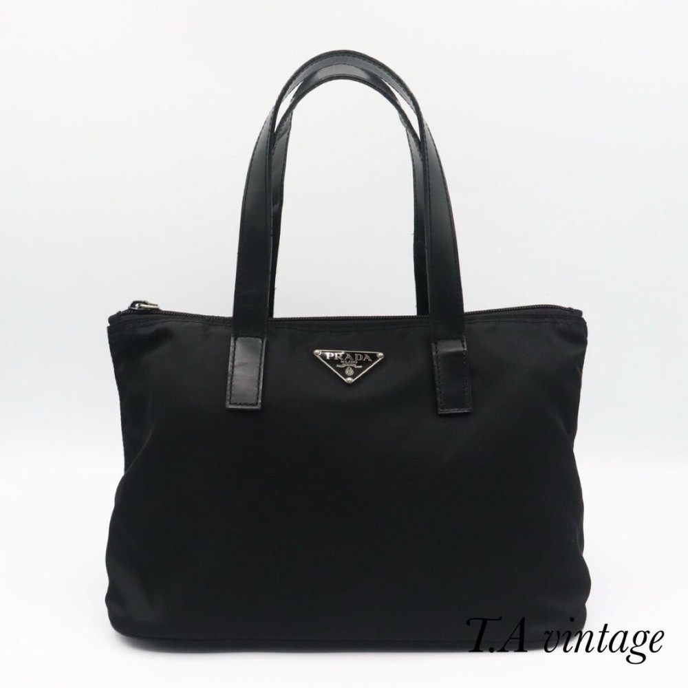 RARE PRADA Black Nylon Triangle Logo Handbag in Excellent Condition