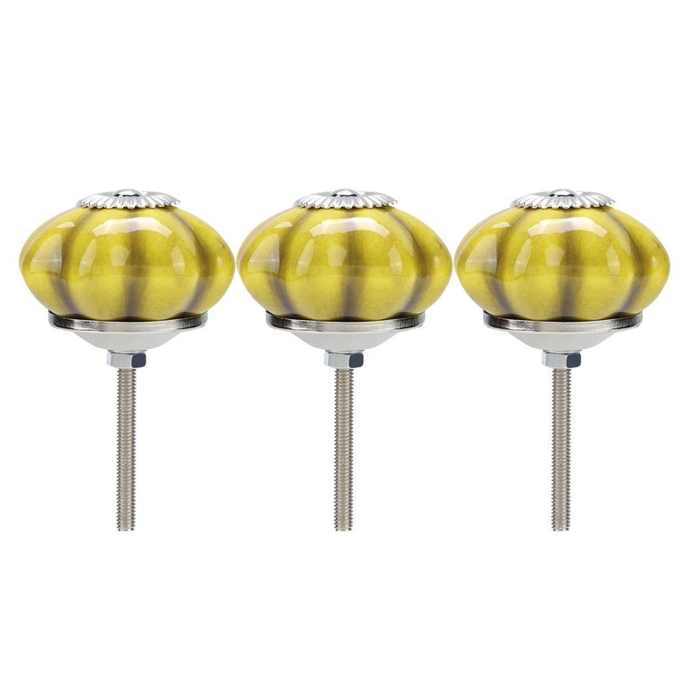 Ceramic Pumpkin Knobs Set of 3 Yellow Decorative Drawer Cabinet Pulls