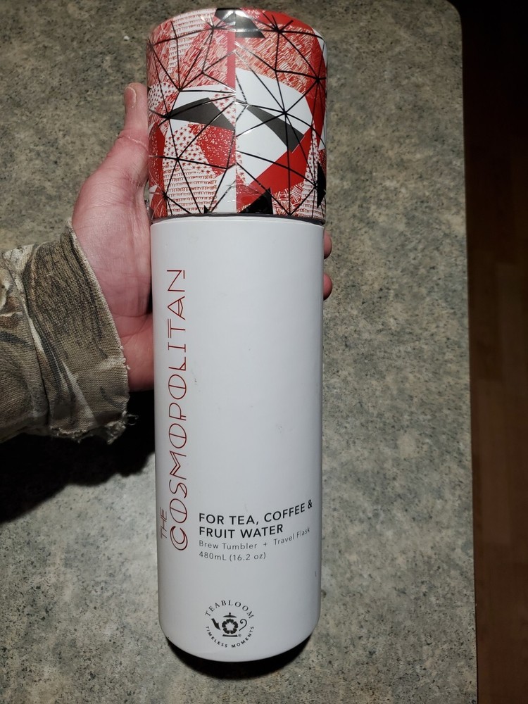 New TEABLOOM COSMOPOLITAN RED BREW TUMBLER TRAVEL FLASK TEA COFFEE 16.2oz NIB