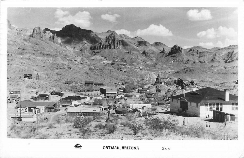 1947 Oatman Arizona Birdseye View Route 66 Desert Souvenir RPPC Postcard 25-4897