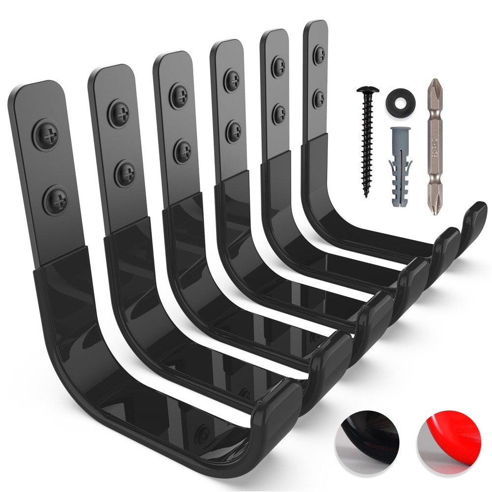 Garage Hooks 4 Inch, 6 Pack Heavy Duty Wall Hooks for Hanging, Ladder Hangers