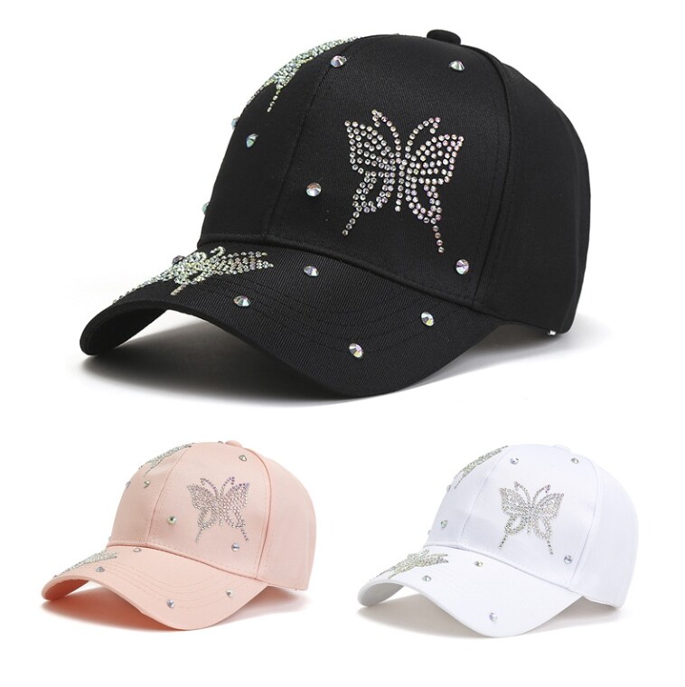 Sparkly Butterfly Cap for Women with Adjustable Iridescent Rhinestones