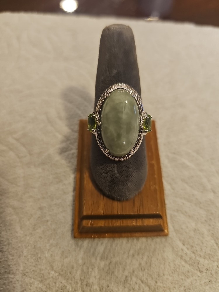 PAJ Jade of Yesteryear JOY Sterling Silver Oval Green Jade Ring Size 9