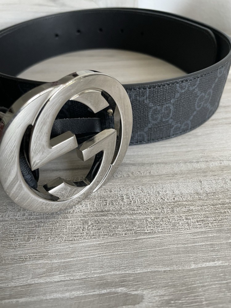 Gucci GG Monogram Black Canvas Belt with Silver Buckle