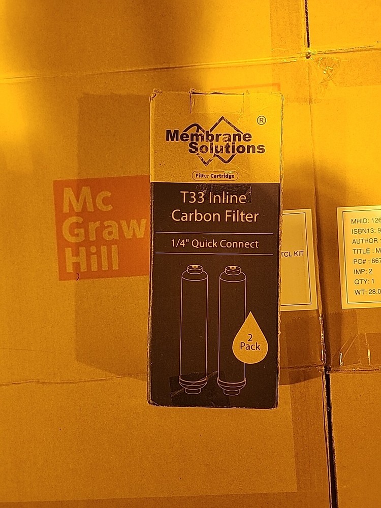 Membrane Solutions T33 Inline Carbon Filter 2-Pack with 1/4 Quick Connect Fittings