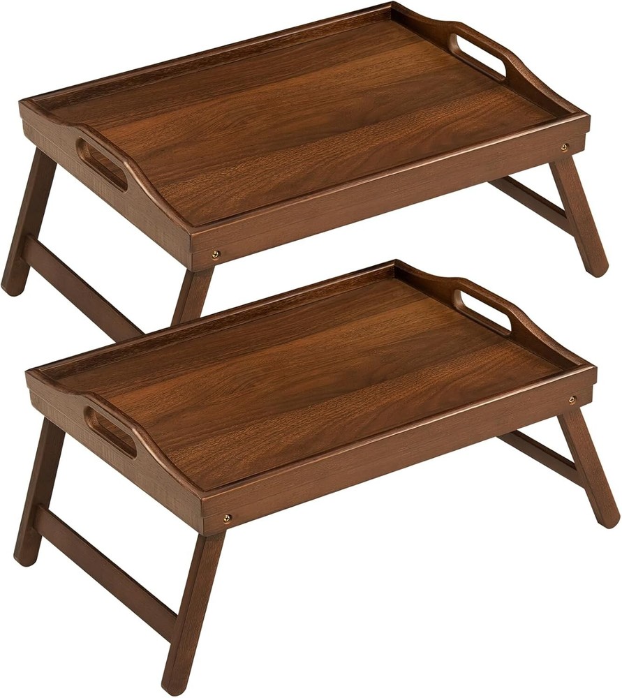 2 Pack Bed Tray Table Breakfast Trays Serving Tray Bamboo Bed Laptap with Flo