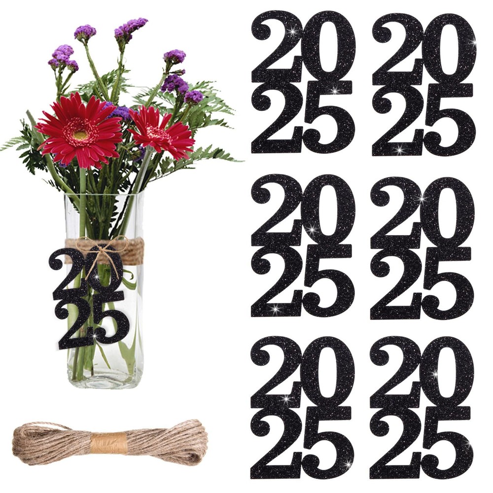 24 Pieces Glitter 2025 Cutouts Tags Decorations Double Side 2025 Graduation C...