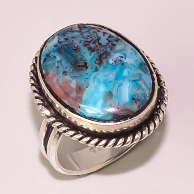 Natural Blue Onyx Gemstone 925 Sterling Silver Plated Ring Size 7