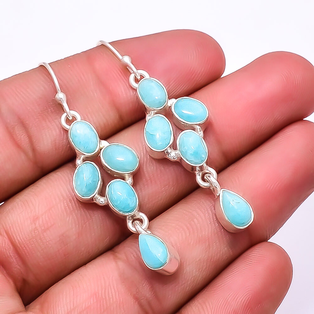 Natural Amazonite Multi Collet Gemstone 925 Sterling Silver Earring 2.07