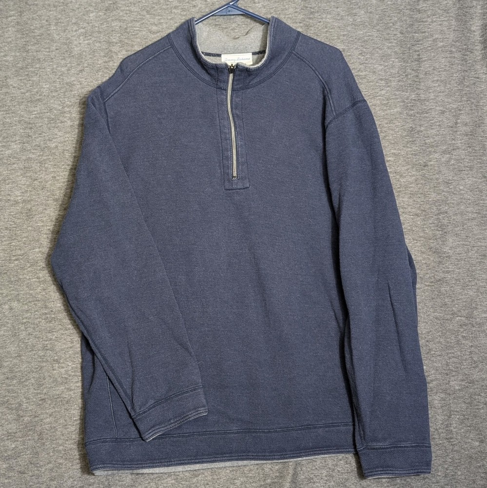 Tommy Bahama Men's REVERSIBLE Blue Gray Quarter Zip Pullover Sweater Size XXL