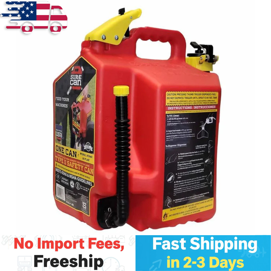 SURECAN 5 Gallon Spill Free Type II Safety Can for Gasoline